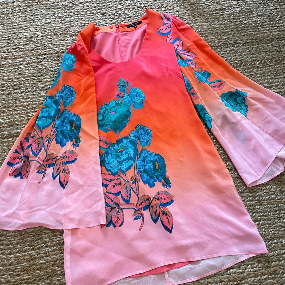 Nanette Lepore Pink and Orange Floral Dress with Belt